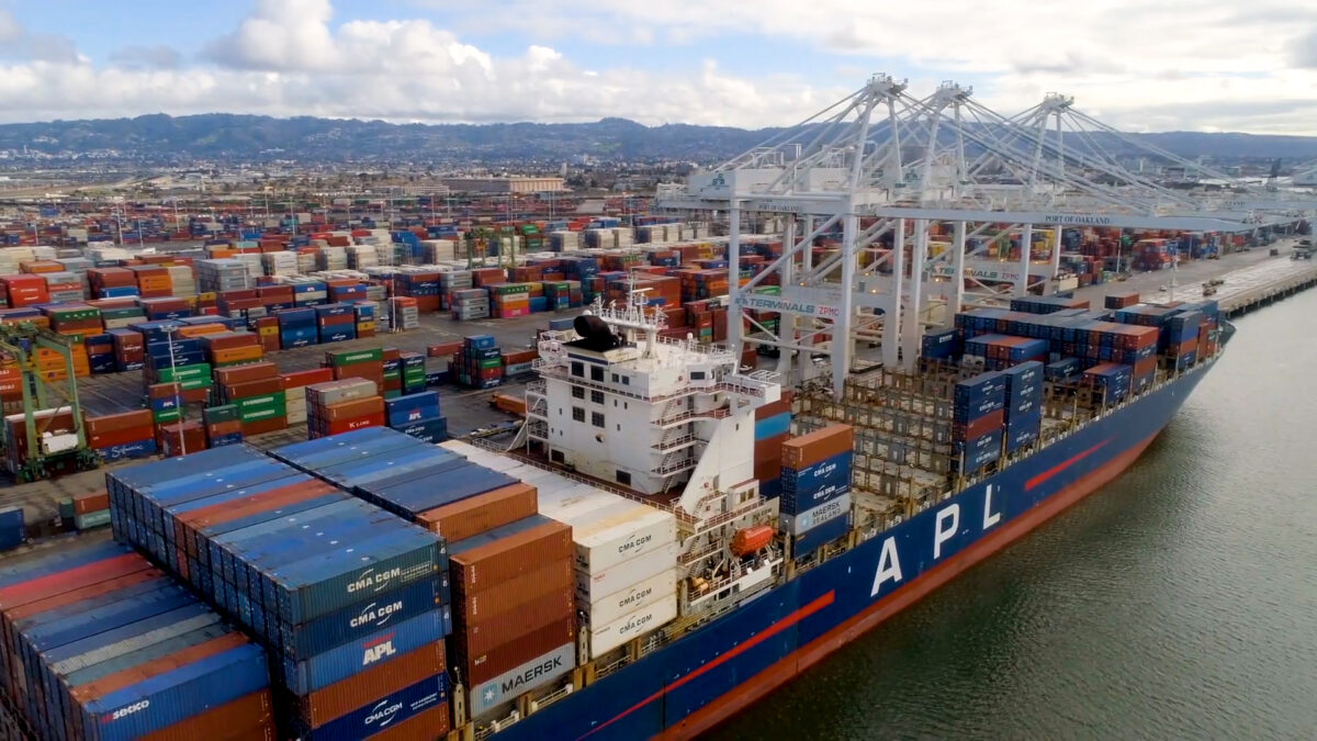 shipping containers at a port